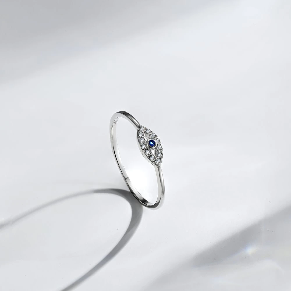 925 Sterling Silver Blue Eye Zircon Ring Female Demon Evil Eye Ring