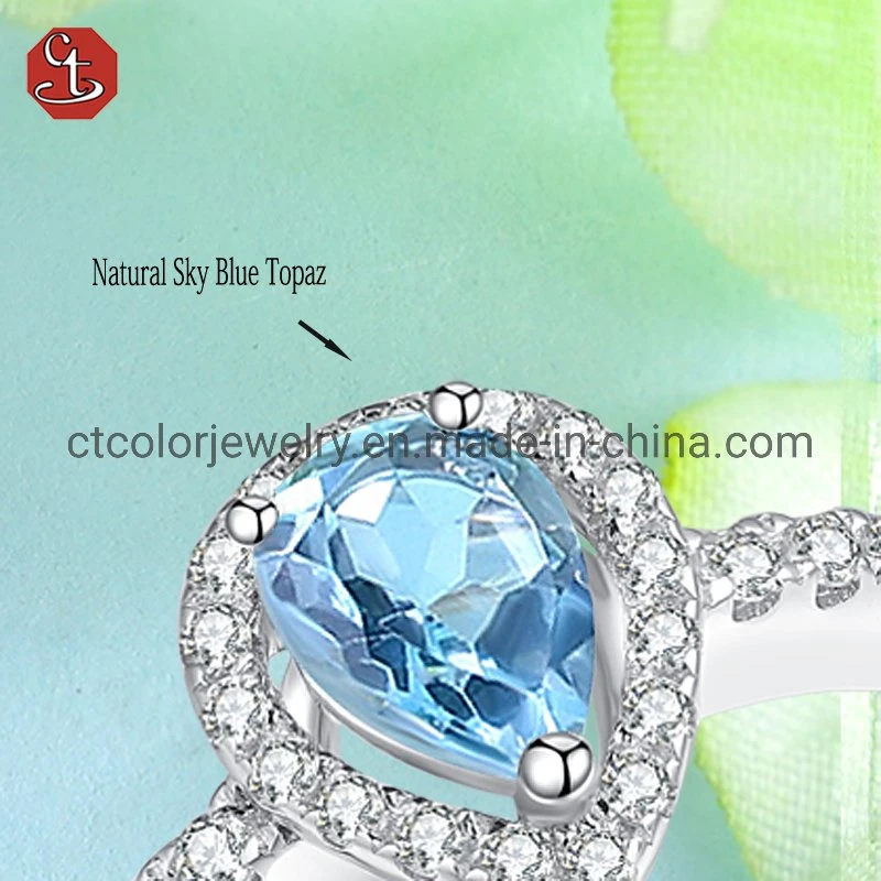 Hot Selling Wholesale Diamond Rings Heart Of The Ocean Sapphire Inlaid 925 Silver Jewelry Ring