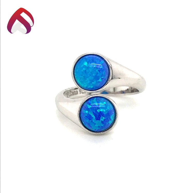 Customized 925 Silver Opal Jewelry Blue Opal Fashion Adjustable Ring for Gift (RG84936)