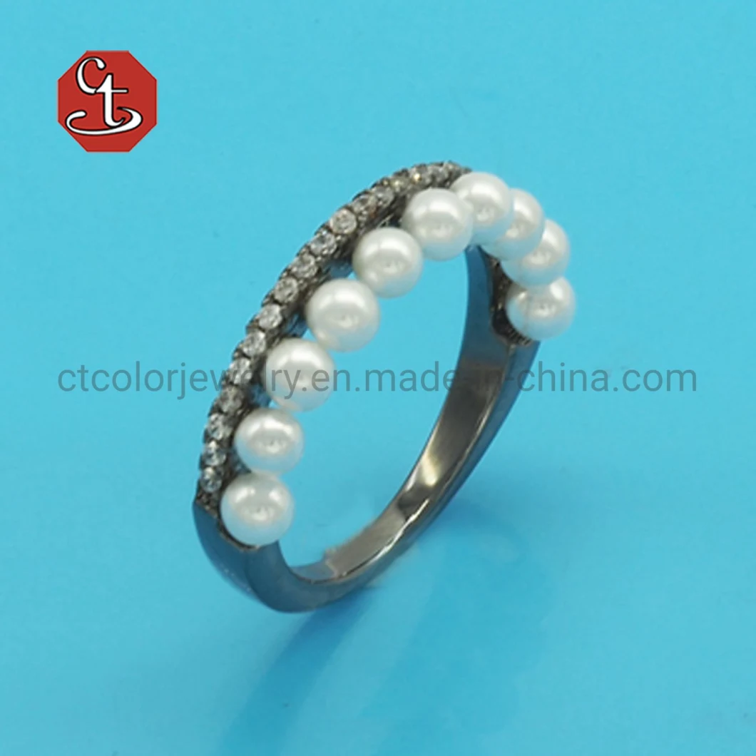 Hot sale Tiktok Fashion Jewelry Classic Shell Pearl Rings Rhodium Plated Pave AAA+ CZ Sliver or Brass Rings