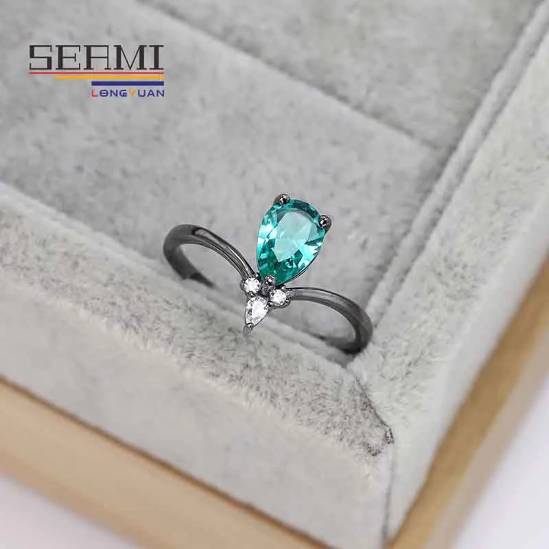 Heart Turquoise Emerald Sterling Silver Black Tanzanite Rings for Women