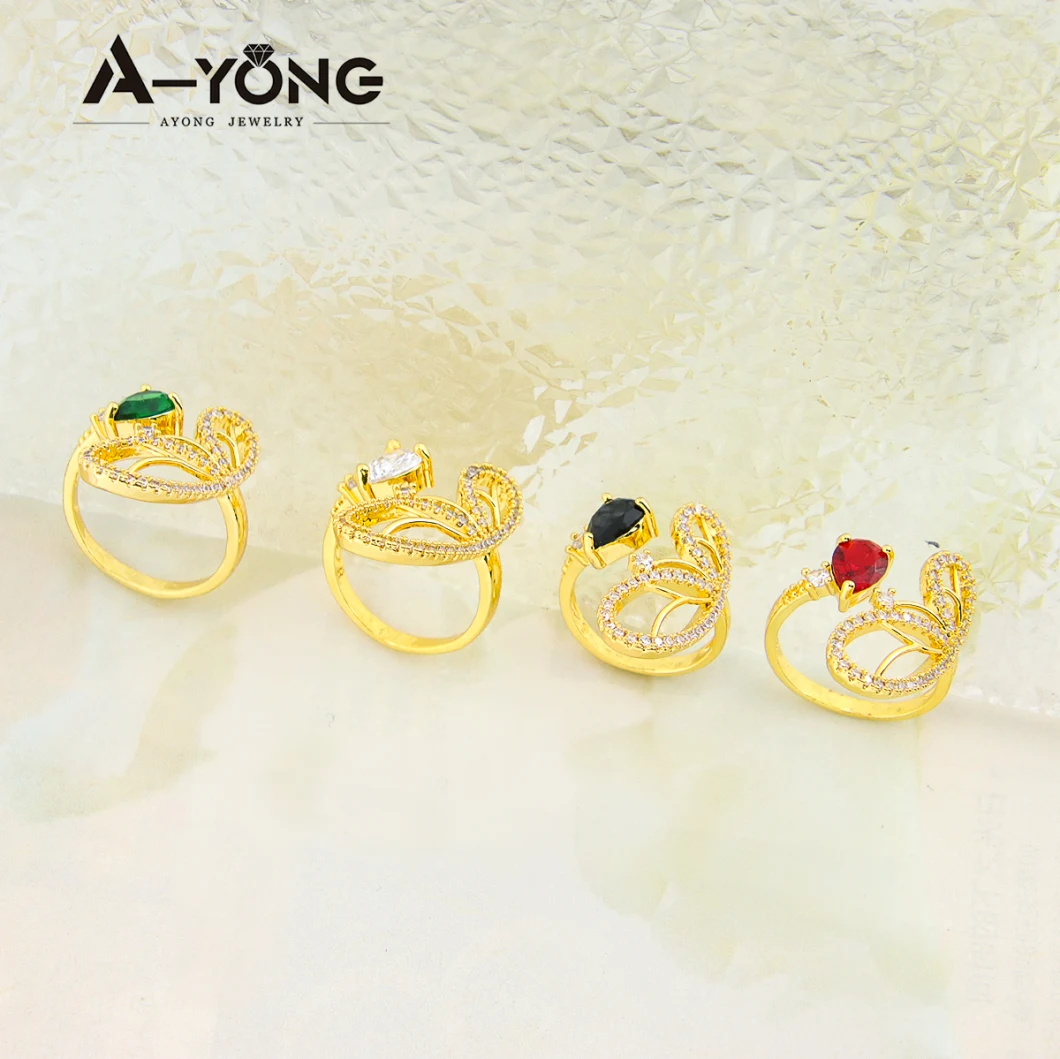 Hot Sale Ladies Color Stone Opening Adjustable Zirconia Pave Ring 18K Gold Plated Ring