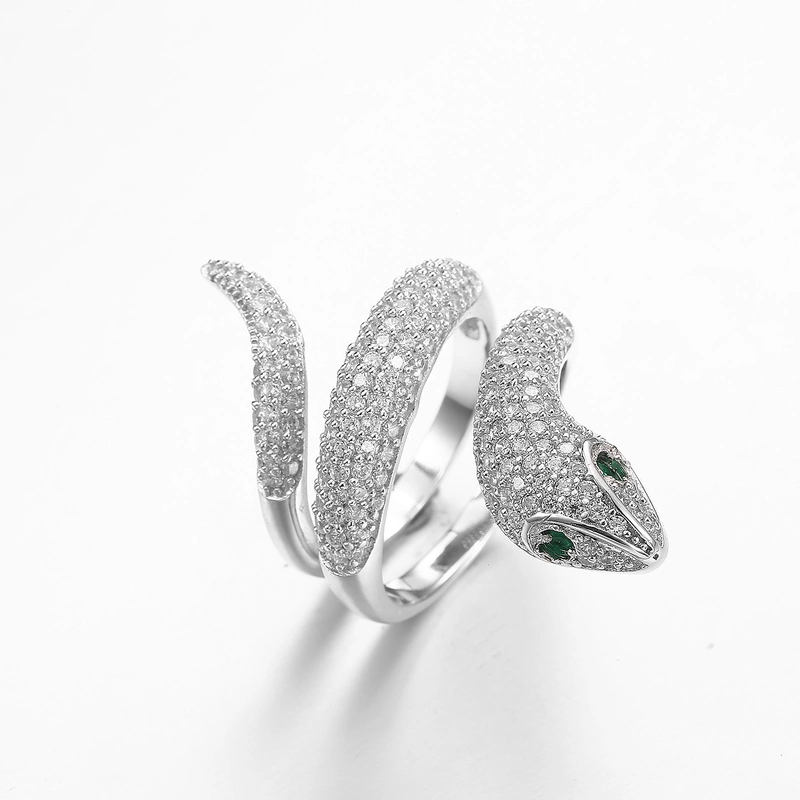 Animal Ornament 925 Silver CZ Rings Cubic Zirconia Sterling Silver Snake Ring