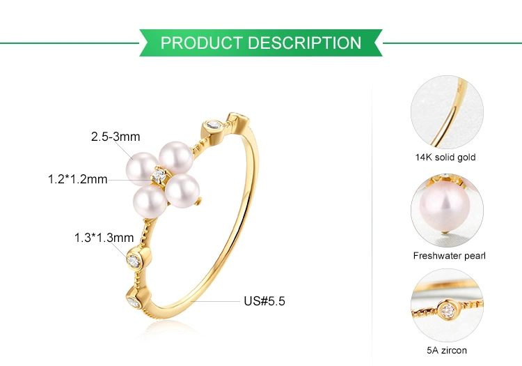 Exquisite Design Women Freshwater Pearls Gold Ring with CZ Stones