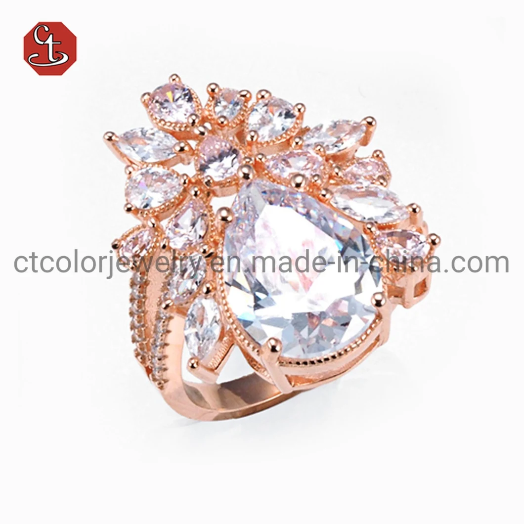 Luxury Gemstone Jewellery Rose Gold Flower Silver Amethyst/Ruby Ring
