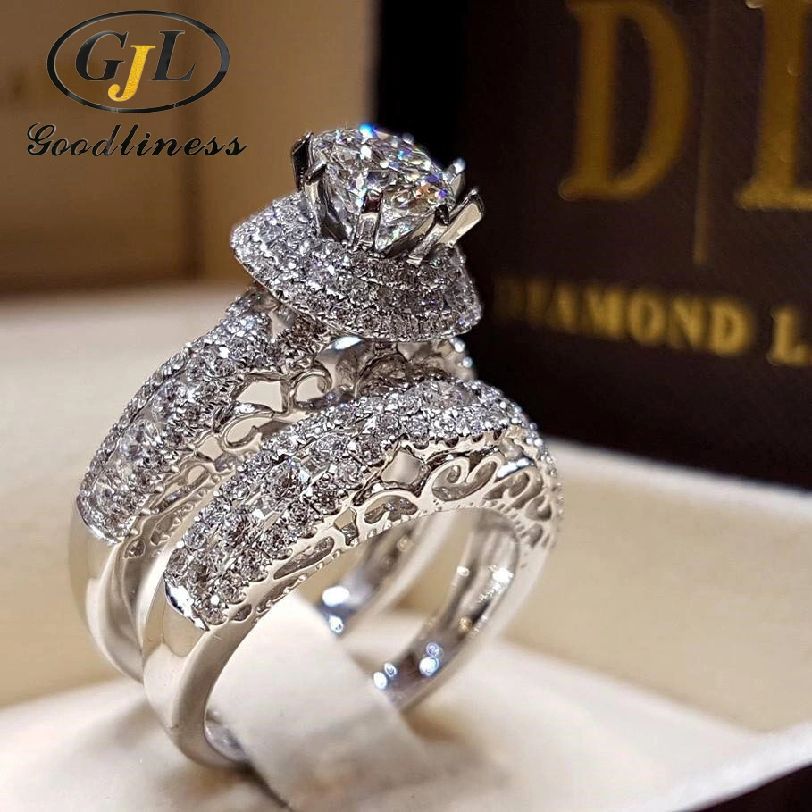 Full Diamond 8 Heart 8 Arrow Zircon Set Rings for Wedding and Engagement Rings