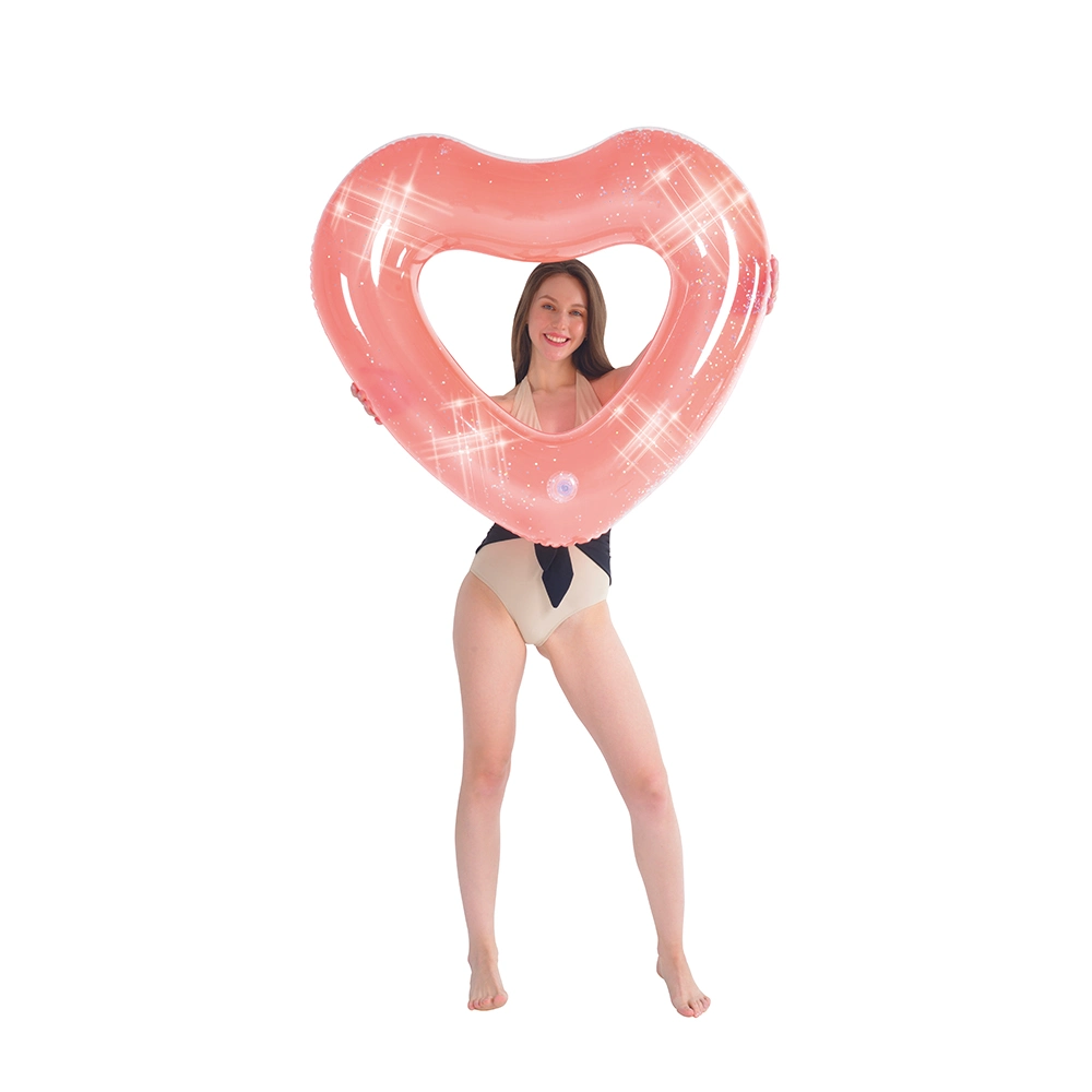 Glitter Inflatable Adult Heart Shape Swimming Ring Pool Float