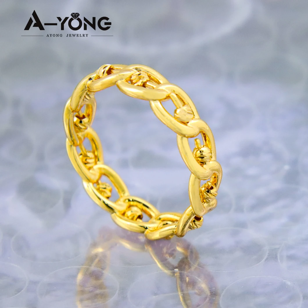 Wholesale Charms Copper Hollow out Linked Finger 24K Gold Jewelry Zircon Rings Women
