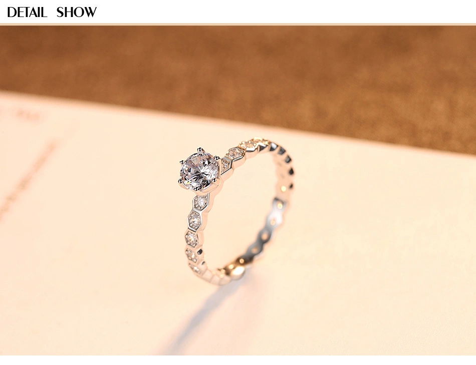 Women Exquisite Natural Solid Gold Ring with White Zircon