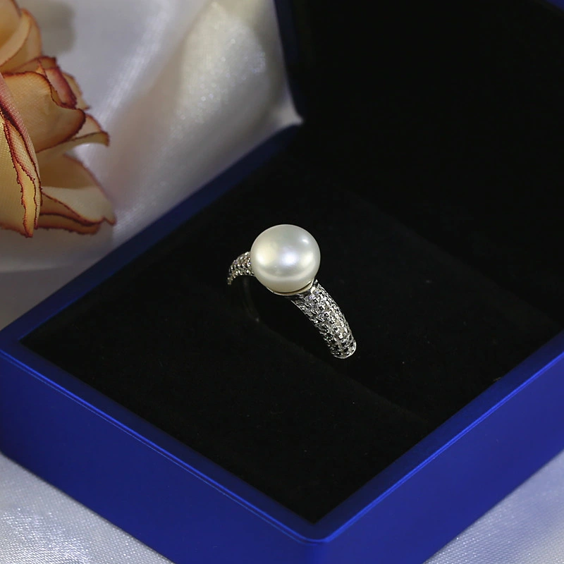 Wholesale Freshwater White Pearl Rings 9.5-10mm 3A Button Real Freshwater Pearl Ring