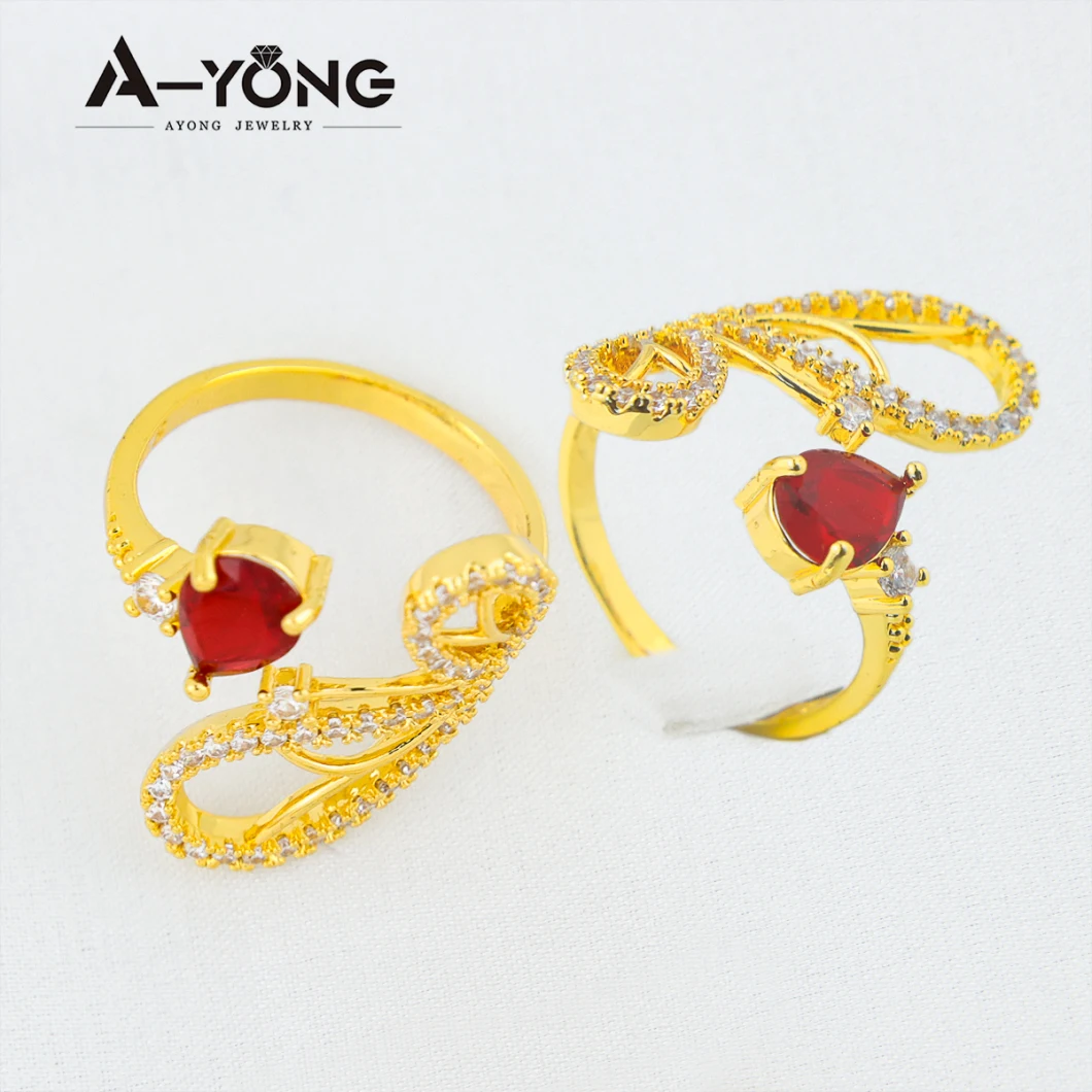 Hot Sale Ladies Color Stone Opening Adjustable Zirconia Pave Ring 18K Gold Plated Ring