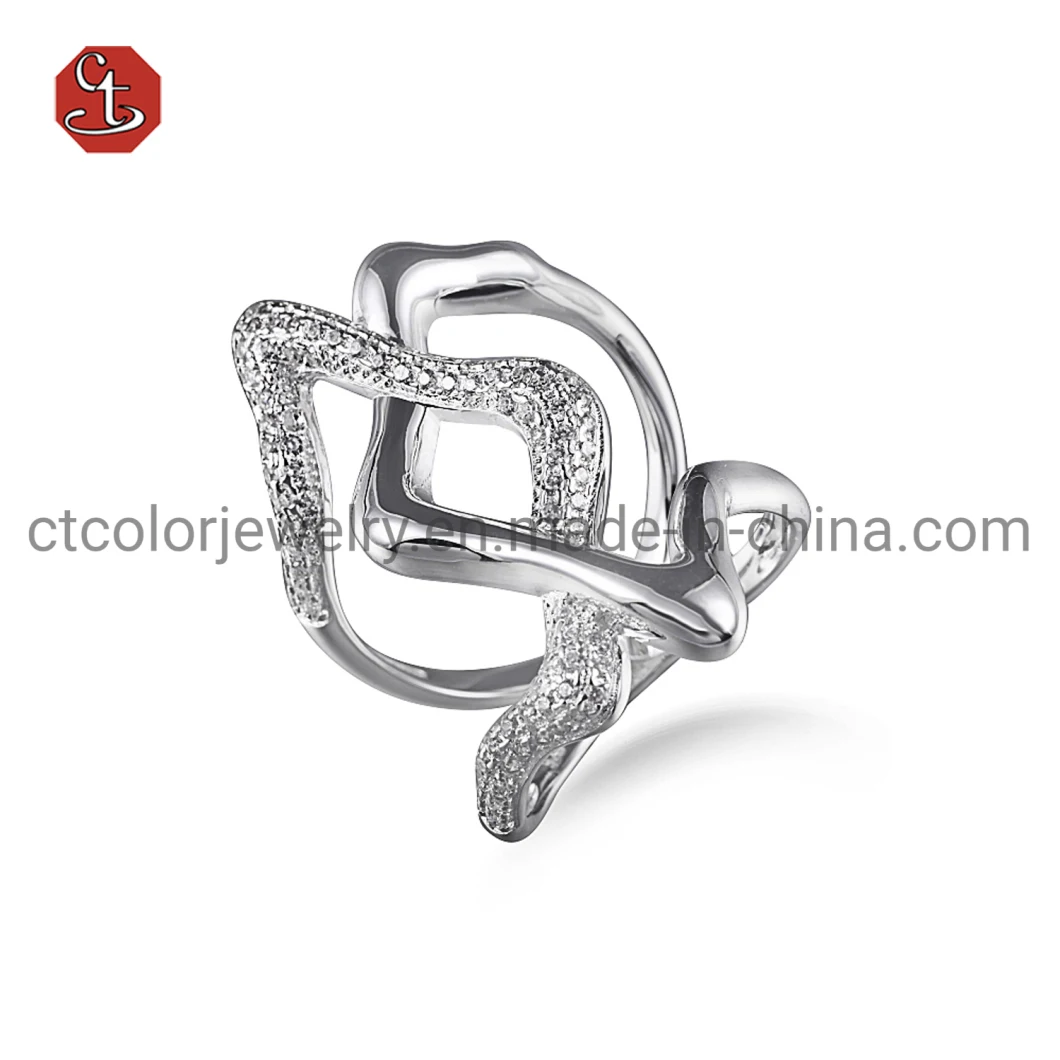 Hot Sales Cubic Zircon Silver Rings High Quality Jewelry X Shape Infinite Silver Ring in Brass with Pave Setting