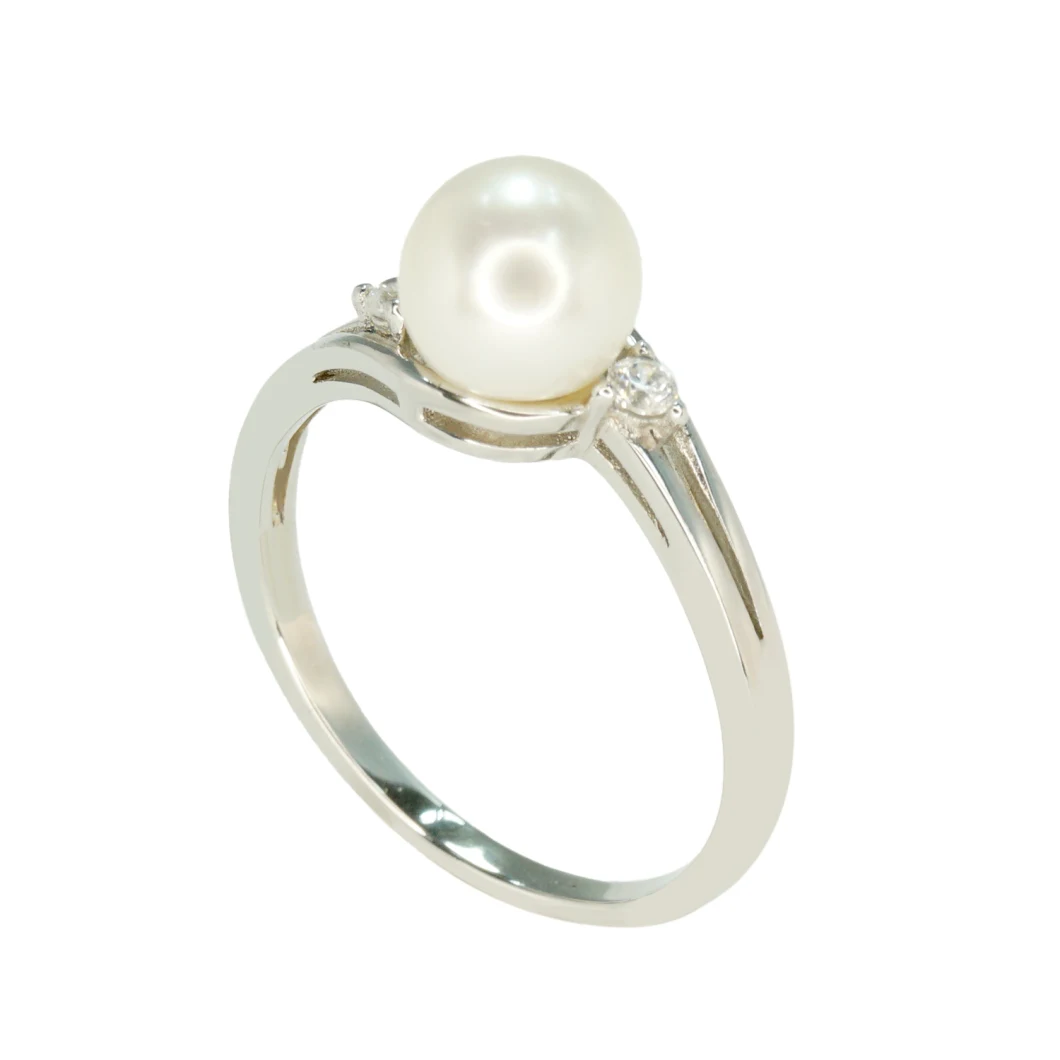 Unique Fashion Sterling Silver Jewelry Wedding Ring with Pearl