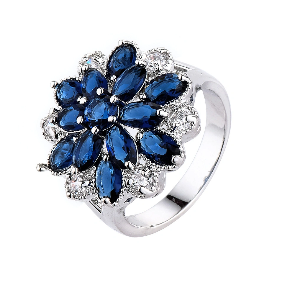 Royal Blue Zircon Flower Rings for Women (ESG11076)