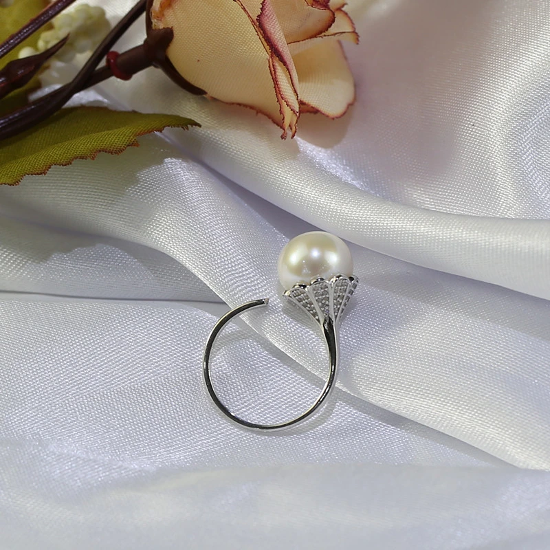 Morning Glory Flower 10.5mm 3A Near Round Wholesale Freshwater Women Pearl Rings