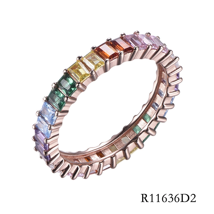 Hot Sale Rainbow CZ 925 Sterling Silver Ring