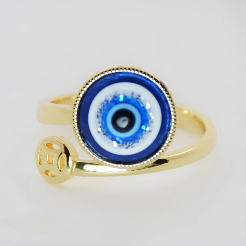 Personalized 18K Gold Plated Blue CZ Crystal Eye Finger Ring Open Adjustable Zirconia Evil Eyes Ring