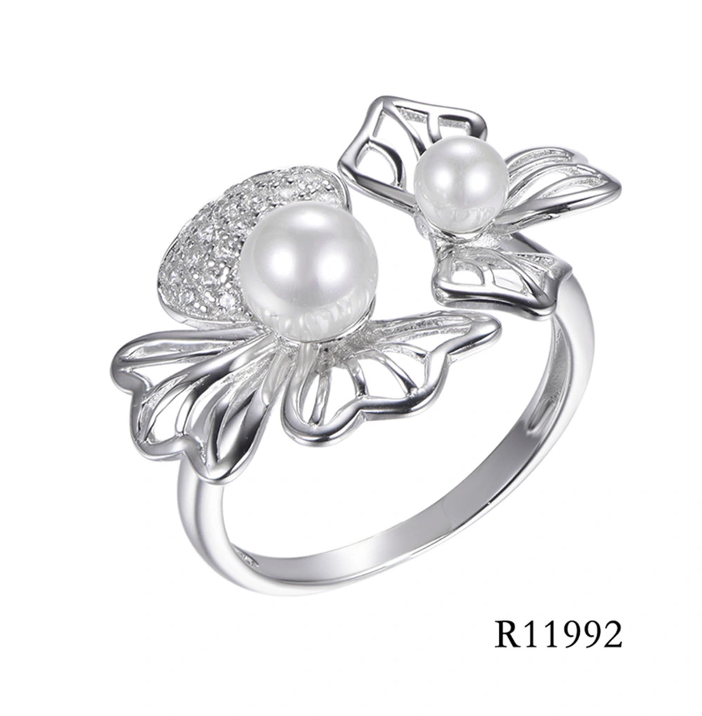 Elegant 925 Sterling Silver with Pearl Flower Shape Ring