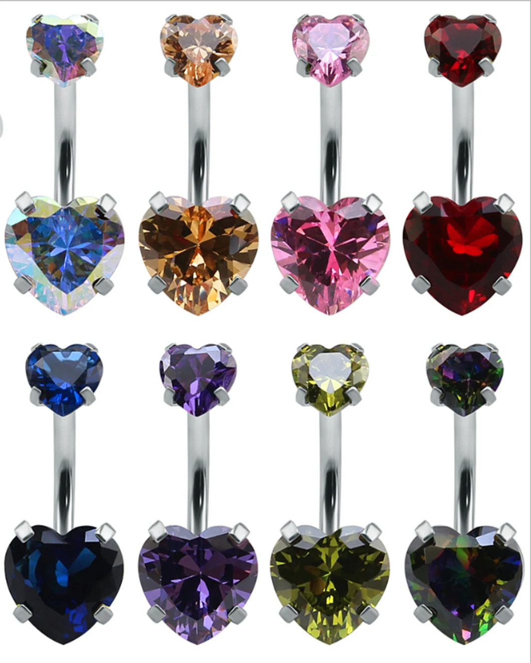 Factory Direct Fashion Jewelry Surgical Stainless Steel Personality Heart-Shaped Belly Button Ring Double Love Zircon Belly Button Nail Umbilical Ring Ssp005
