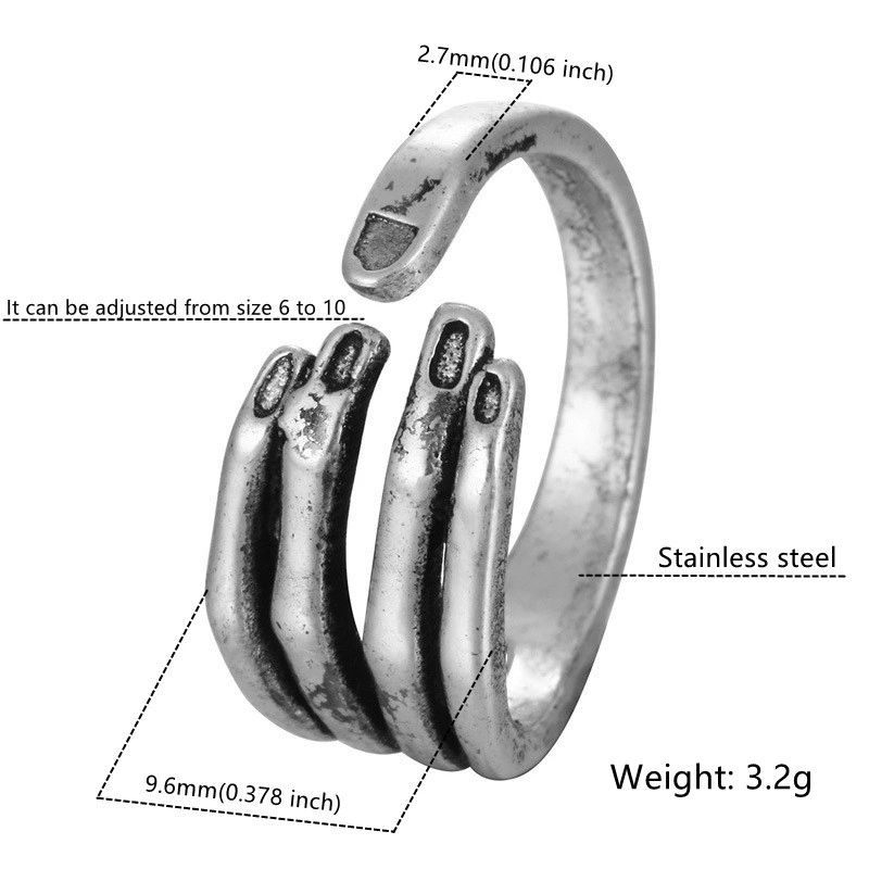 Stainless Steel Hand Rings for Women Men Adjustable Silver Hug Ring Wedding Bands Retro Ring Jewelry Ideal Party Gifts