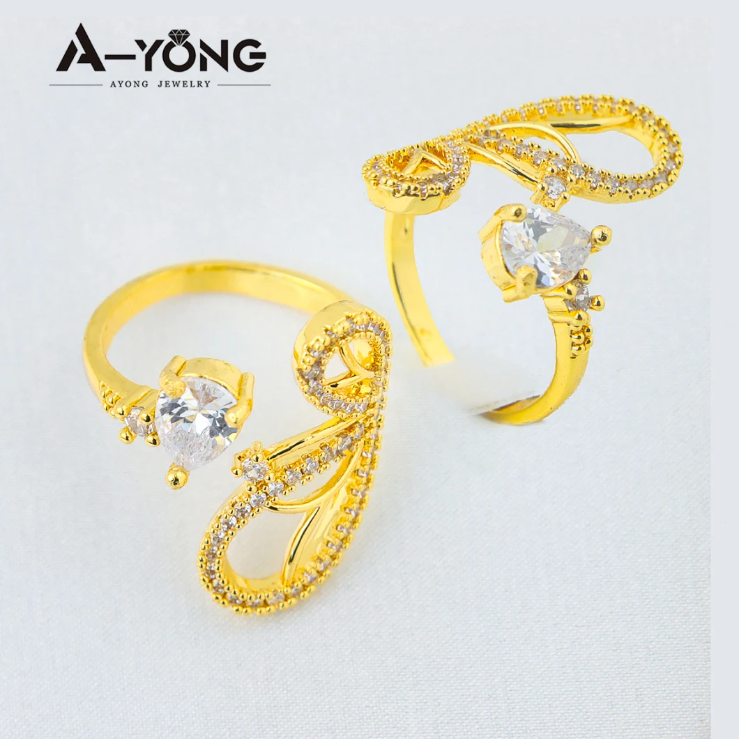 Hot Sale Ladies Color Stone Opening Adjustable Zirconia Pave Ring 18K Gold Plated Ring