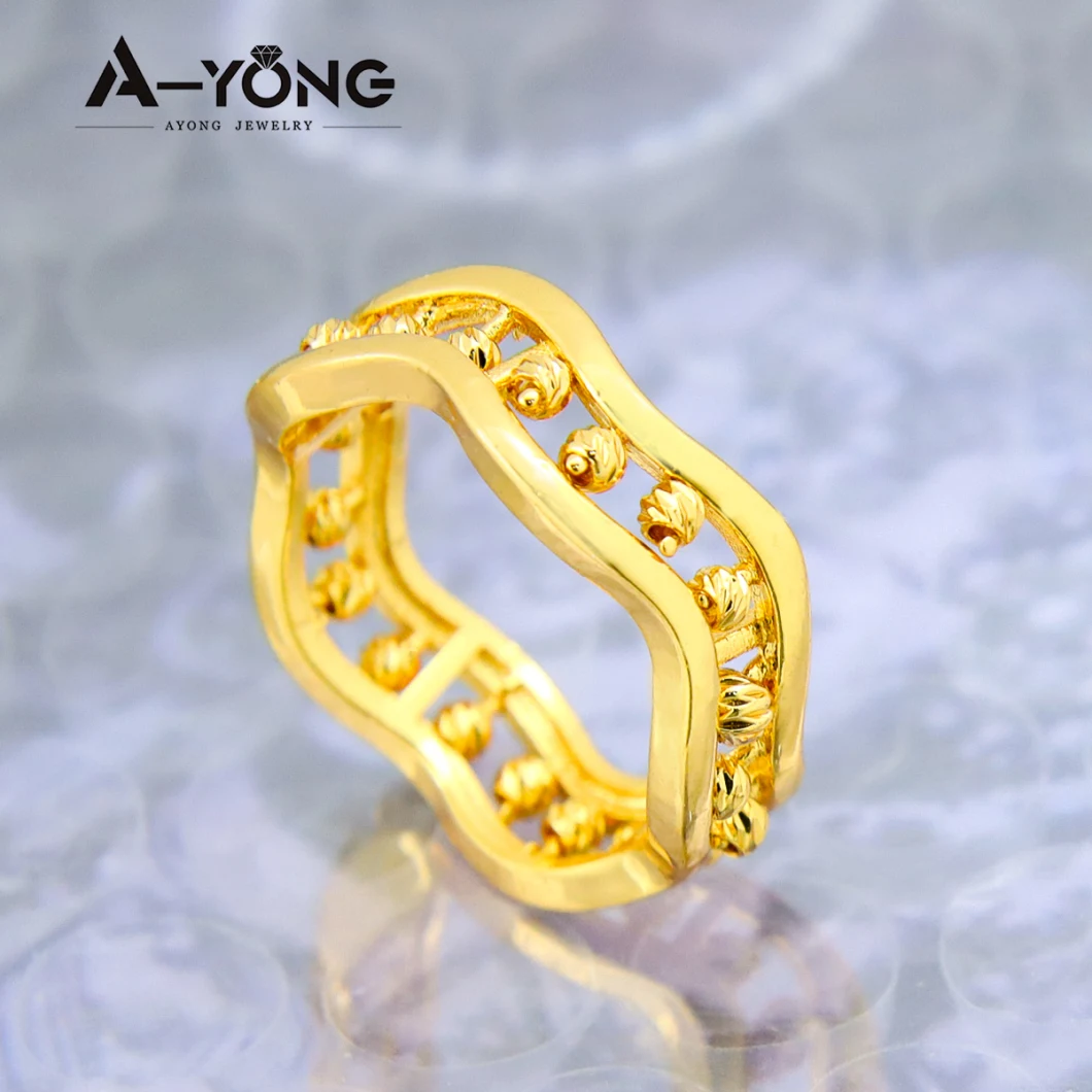 Wholesale Charms Copper Hollow out Linked Finger 24K Gold Jewelry Zircon Rings Women