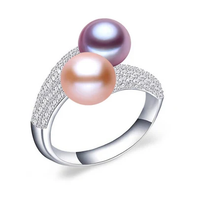 新しいデザインの天然真珠と養殖真珠を使用したリング